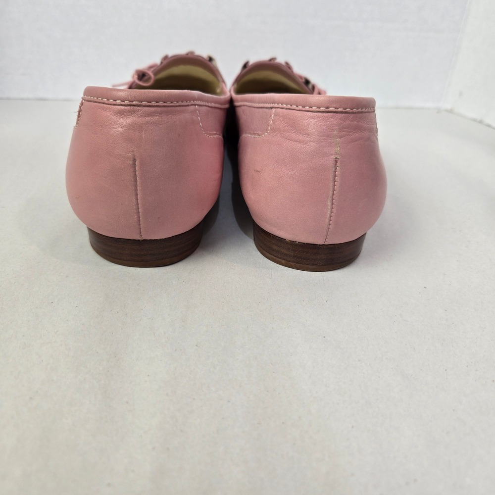 Enzo Angiolini Pink Leather Loafer Shoe Flat Size 10W Pleated Bow Square Toe 981 - Picture 6 of 8